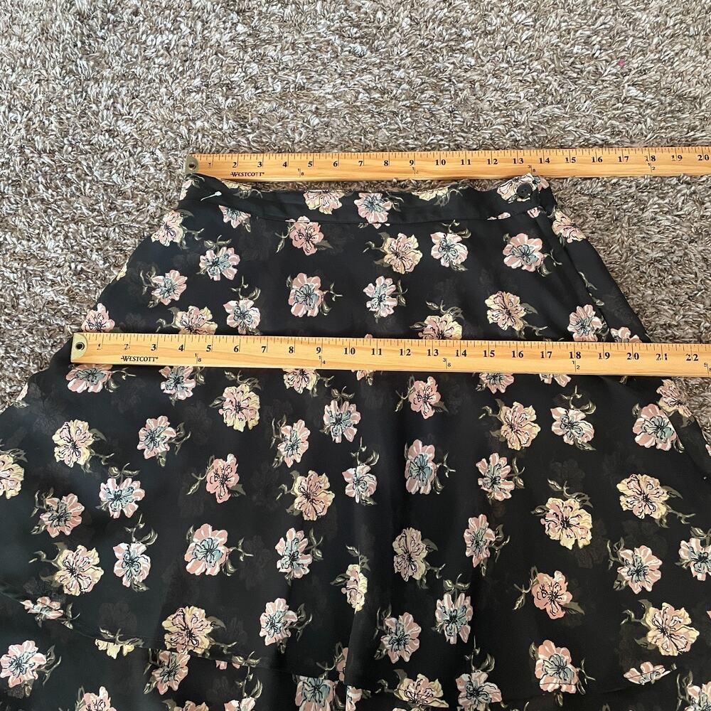 Y2K Mini Skirt Medium Black Pink Floral Flirty Asymmetrical Chiffon Feminine - Picture 11 of 13